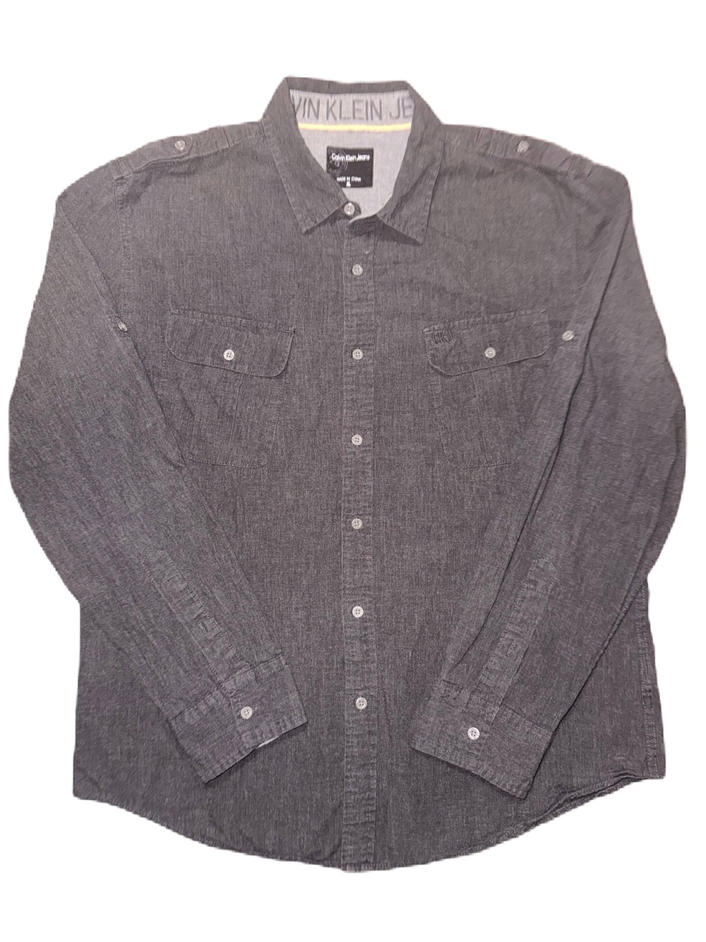Vintage Calvin Klein Jeans Men Military Style Long Sleeve Button Down Shirt EUC